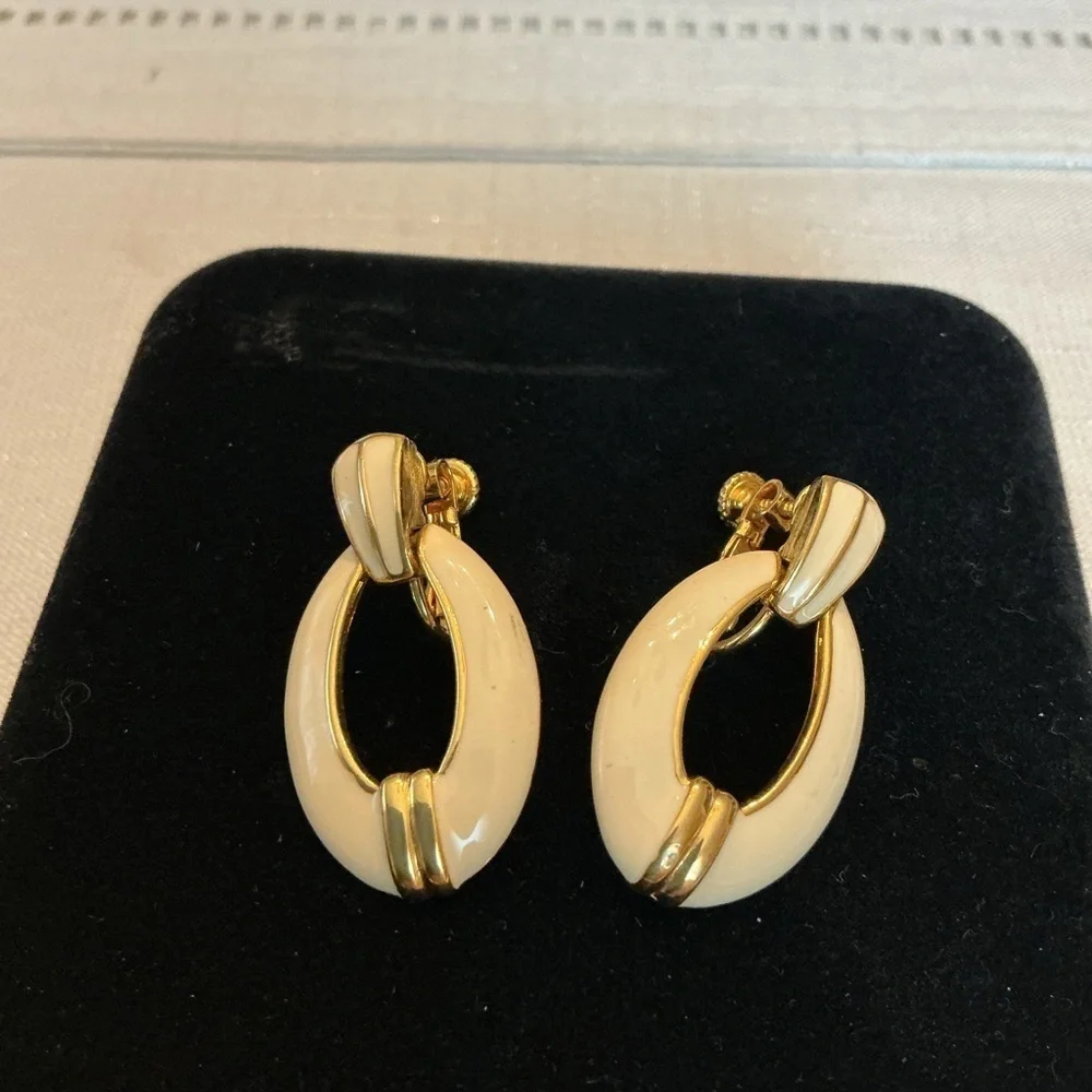 Napier Cream and Gold Plated Door Knocker Oval Earrings